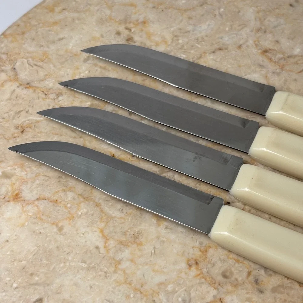 Quikut Steak Knives Set of 4 Cream White Vintage‎ Mid Century Modern Stainless